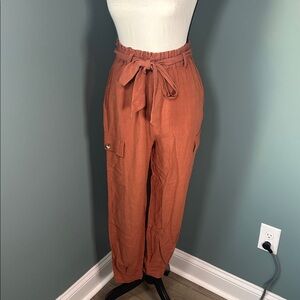 Love Riche Terracotta Ruffle Waist Pants